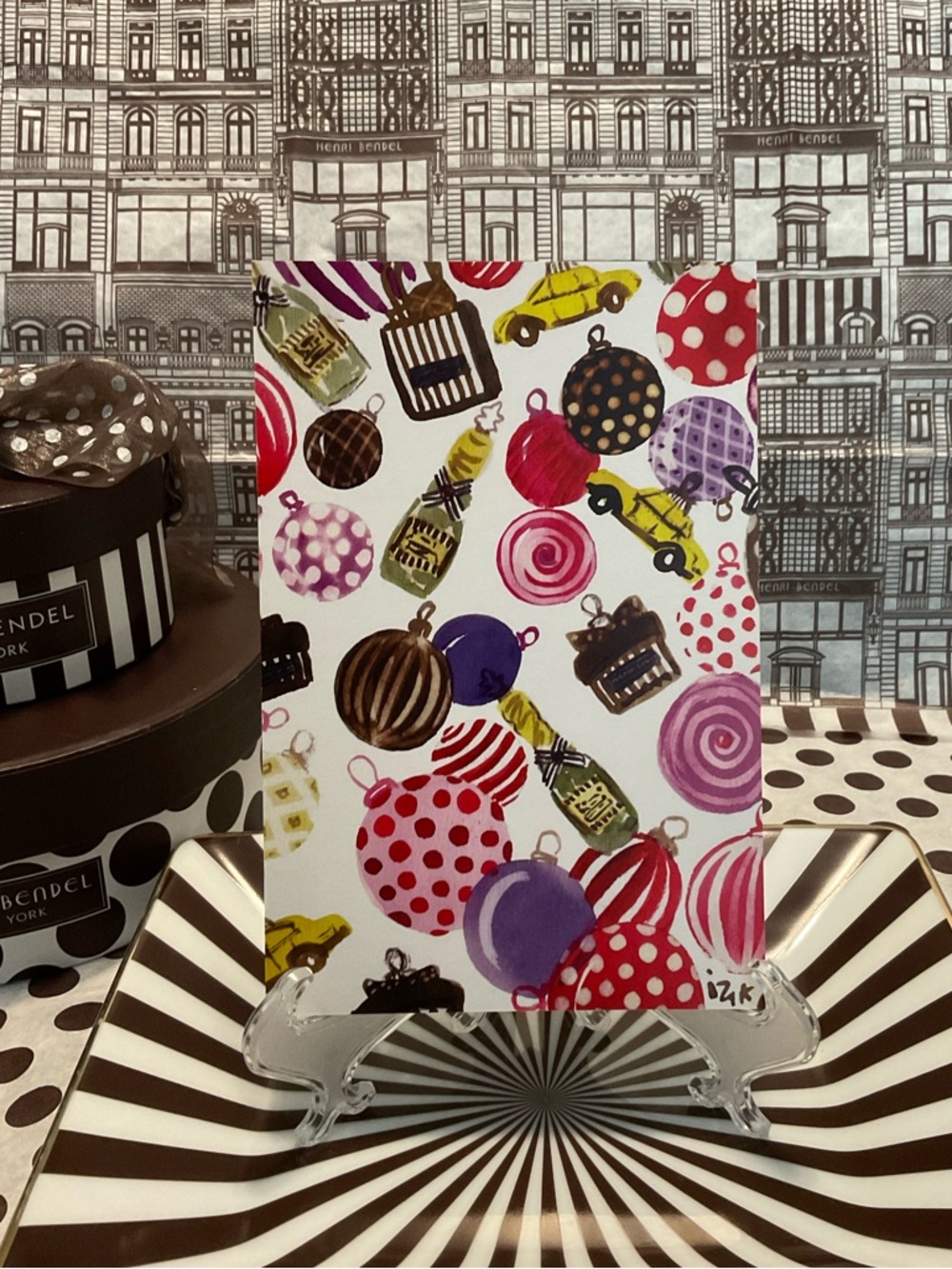 Henri Bendel Taxi & Ornament Holiday Postcard by Izak Zenou - Card #2
